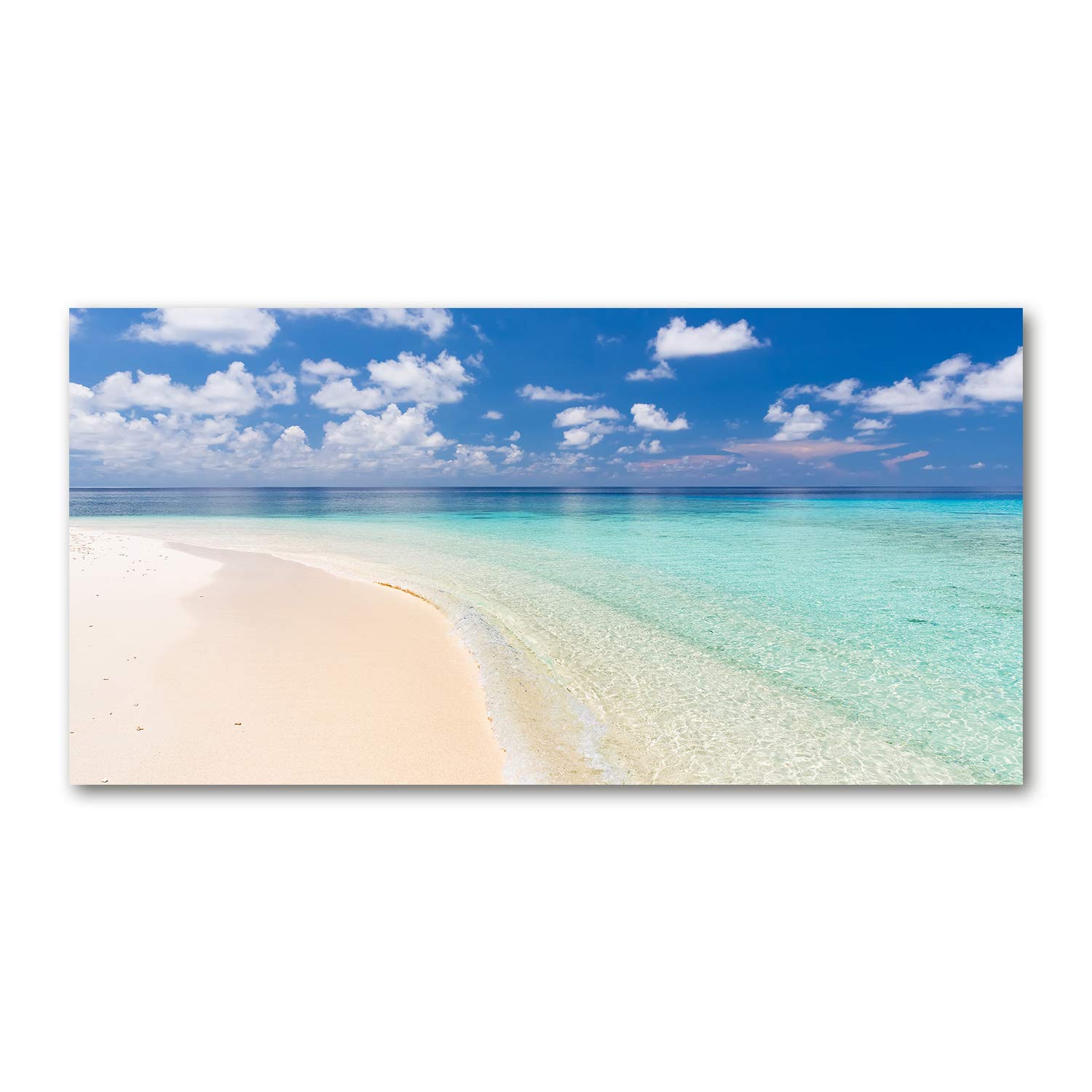 Tableau sur verre plage des Maldives bleu évasion azur pour salon apaisant