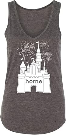 DisGear Castle is My Home Tank Fireworks for Women - Ladies Cami (Medium, Dark Heather Grey V-Neck Tank)