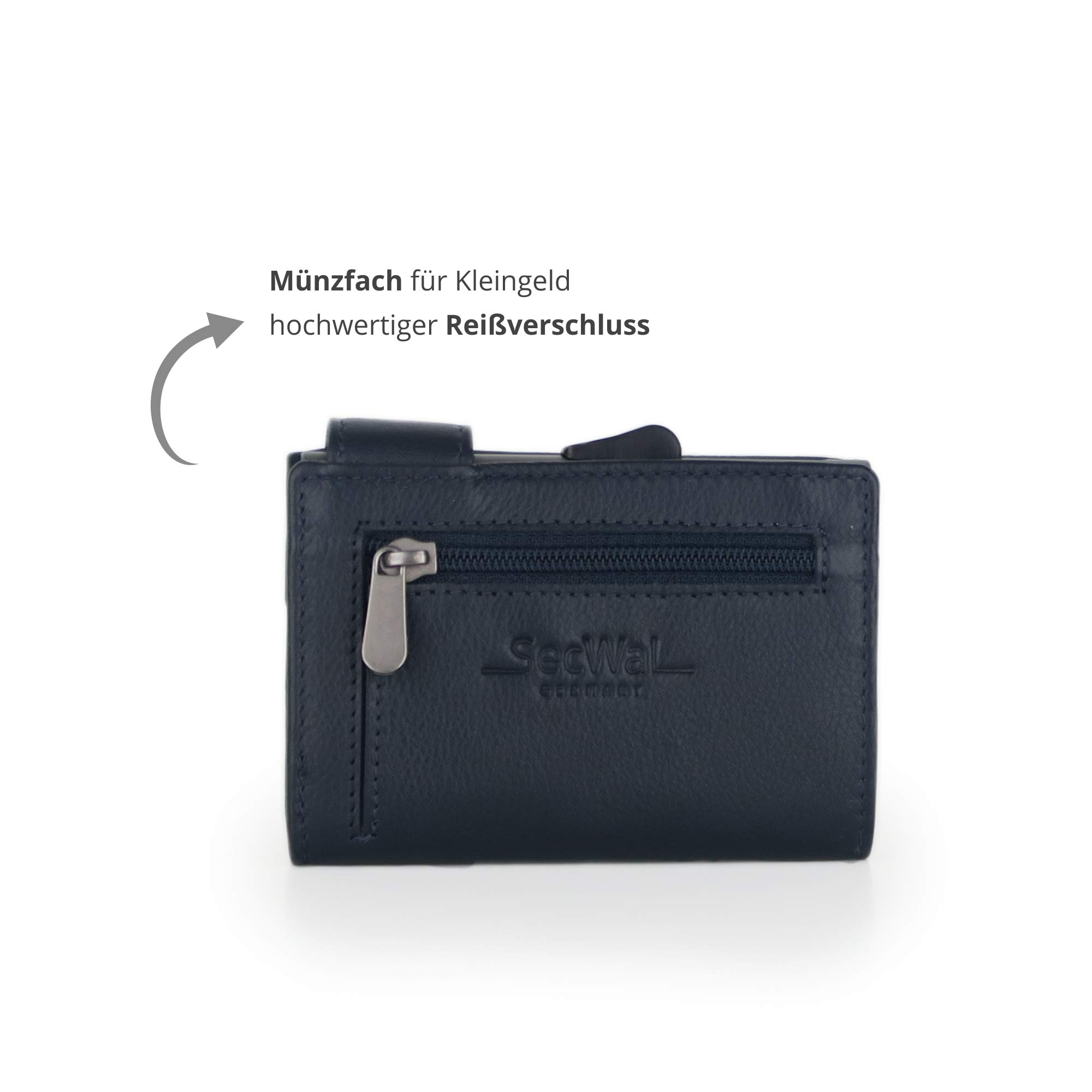 SecWal Astuccio per carte di credito con scomparto portamonete con cerniera (blu