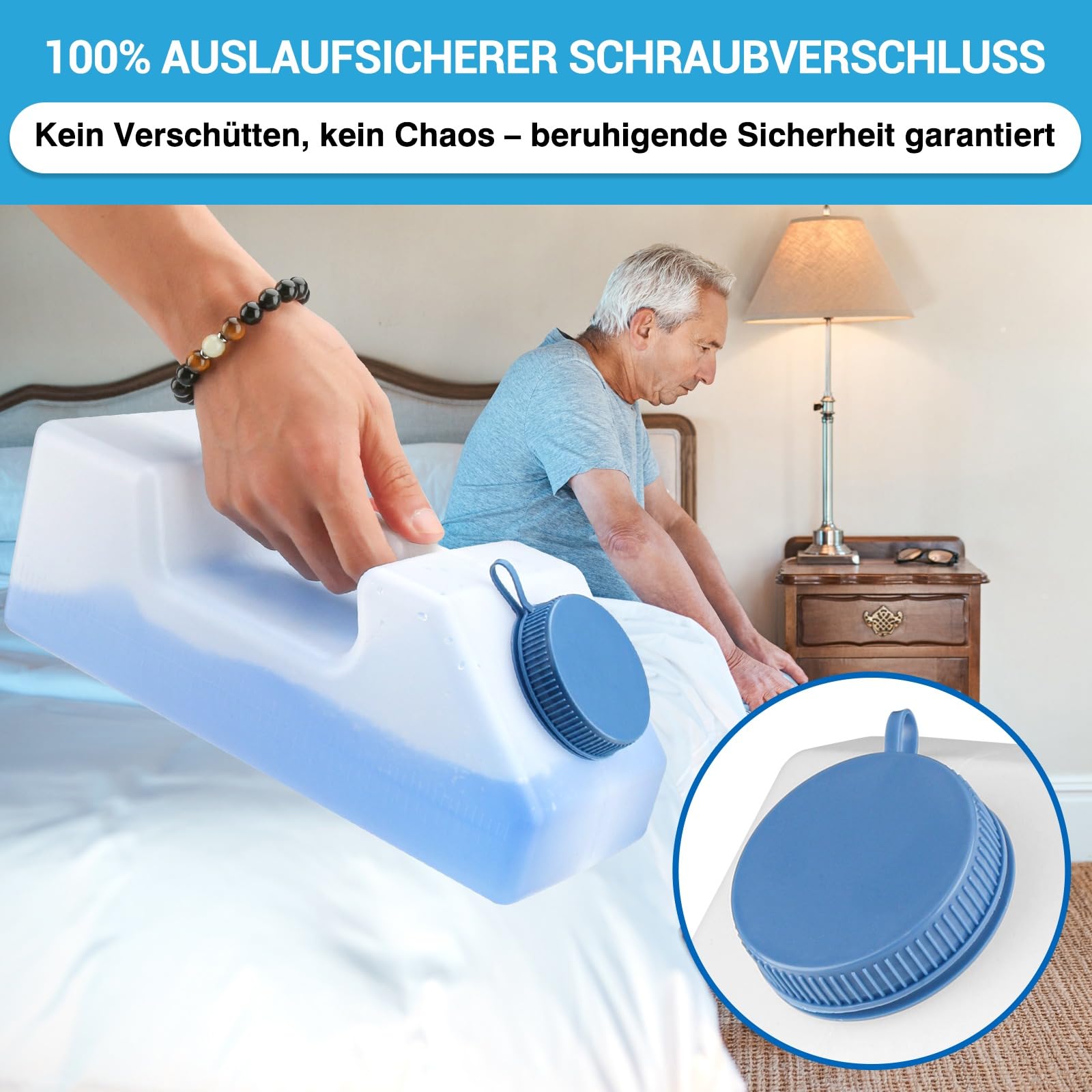 Tilcare Tragbare Urinale für Männer – Auslaufsicher, Nachtleuchtender Deckel – 3000 ml/101 oz, Urinflasche für Männer, Herren-Urinal, Urinbehälter, Männer-Urinalflasche, Pinkelkanne