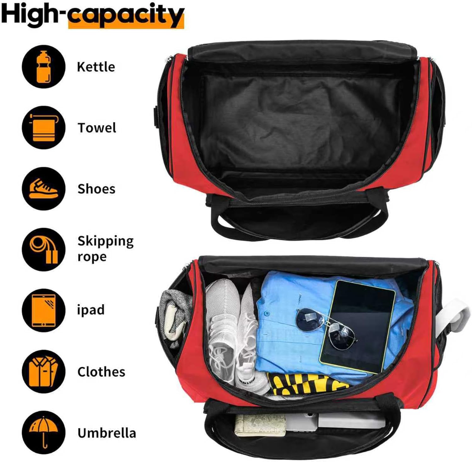 Gym Duffle Bag for Women - 55L Red Large Duffel Bags for Sports, Workout, Traveling, Durable Heavy Duty Duffel Gear Bag - Image 4