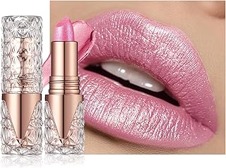 Glitter Metallic Shimmer Nude Pink Lipstick Long Lasting,Diamond High Impact Red Metallic Matte Liquid Lipstick Transfer Proof Non-Stick Lip Gloss,Full Coverage Lip Color Lip Stick Makeup for Women-02