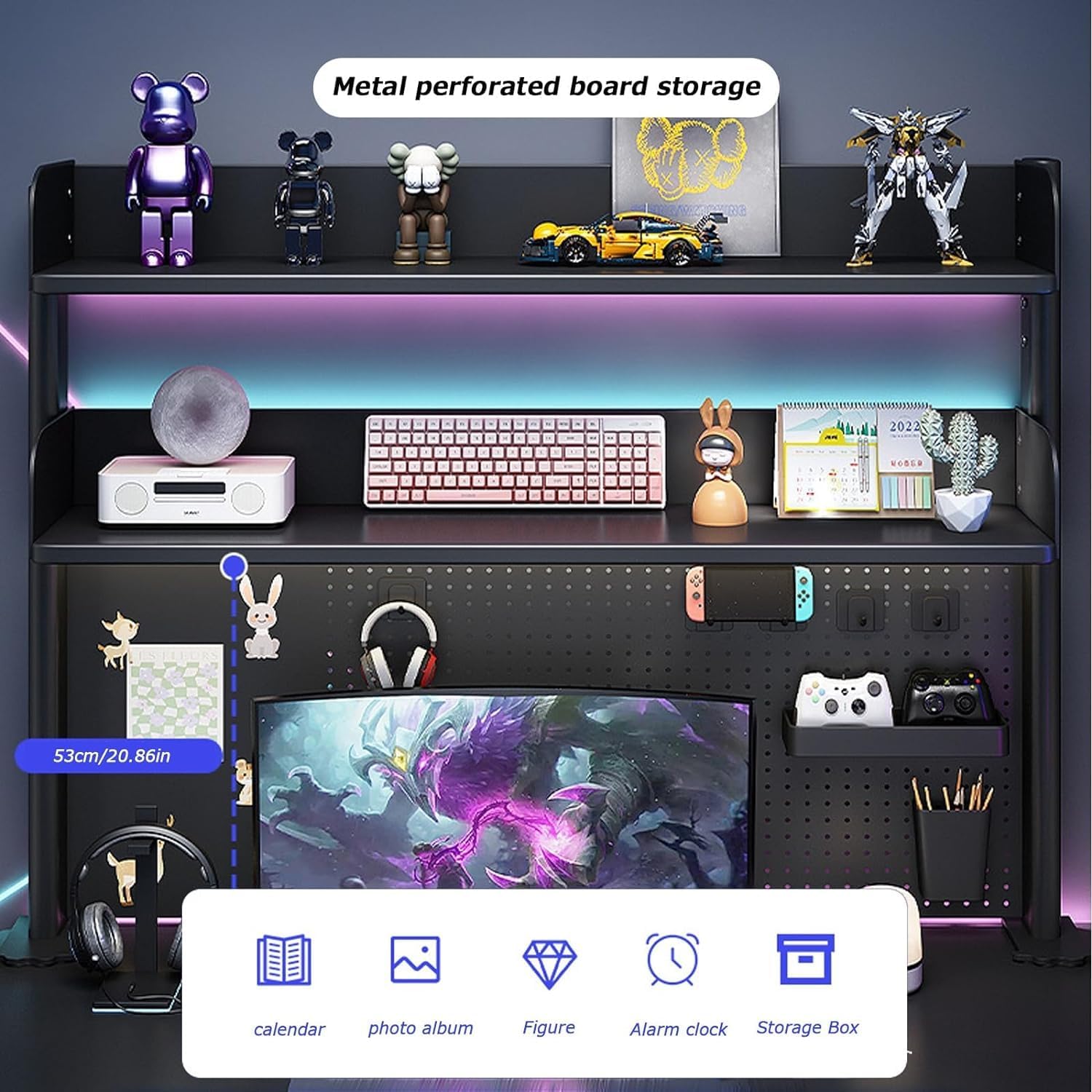 Clamp On Desk Organizer Shelf, Desk Extender Pegboard Workstation,Computer Desk Accessories for Office, Privacy Panel for Gaming Desk,Clamp-on 23.6/31.5/39.3in Desktop Shelving System, Black (Size :