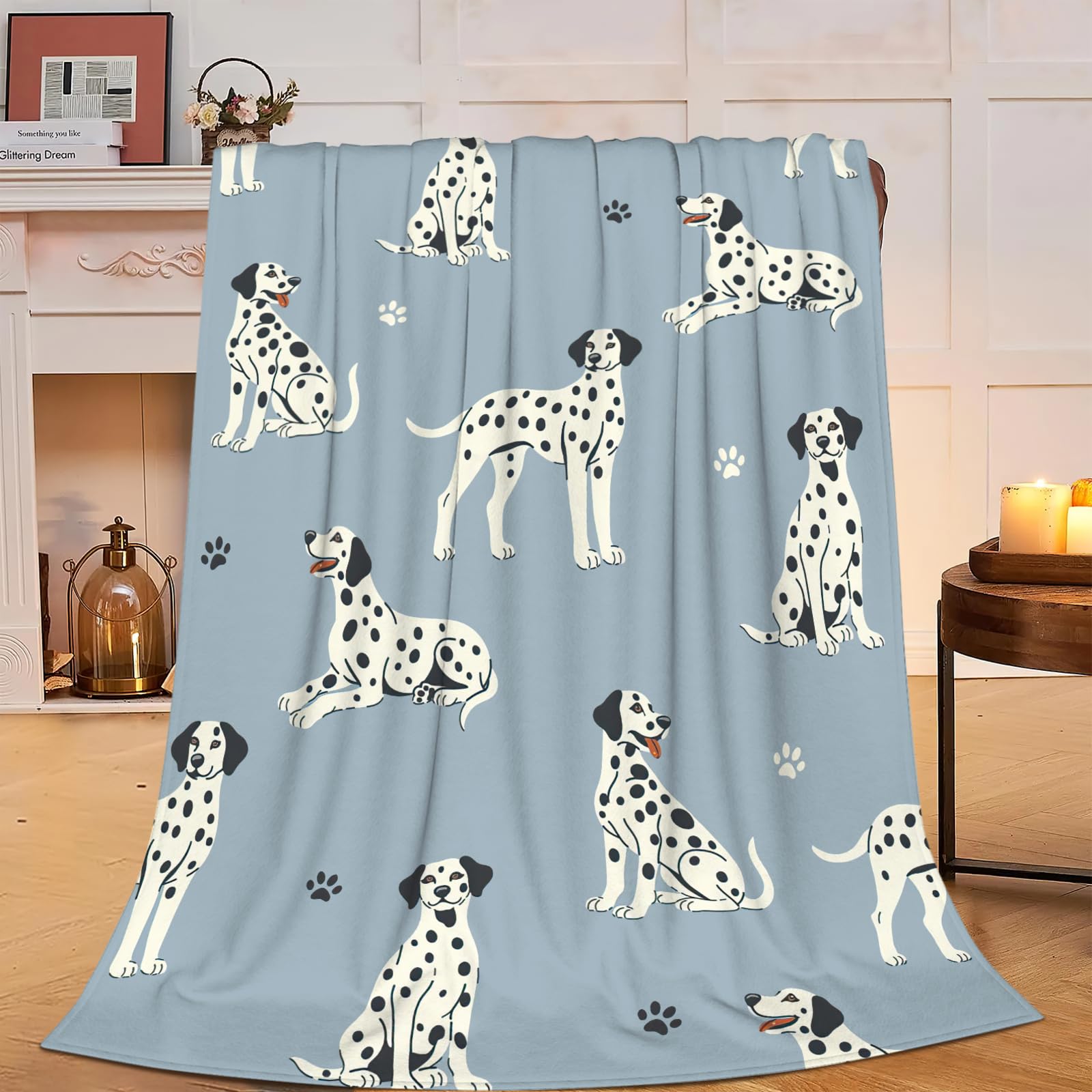 Remzoke Women's Spotted Dog Dalmatian Blanket Super Cozy Soft Dalmatian Throw Blanket Warm Plush Fluffy Stuff Gifts For Girls Fleece Flannel Gift Blankets For Kids Adults 50"X40"