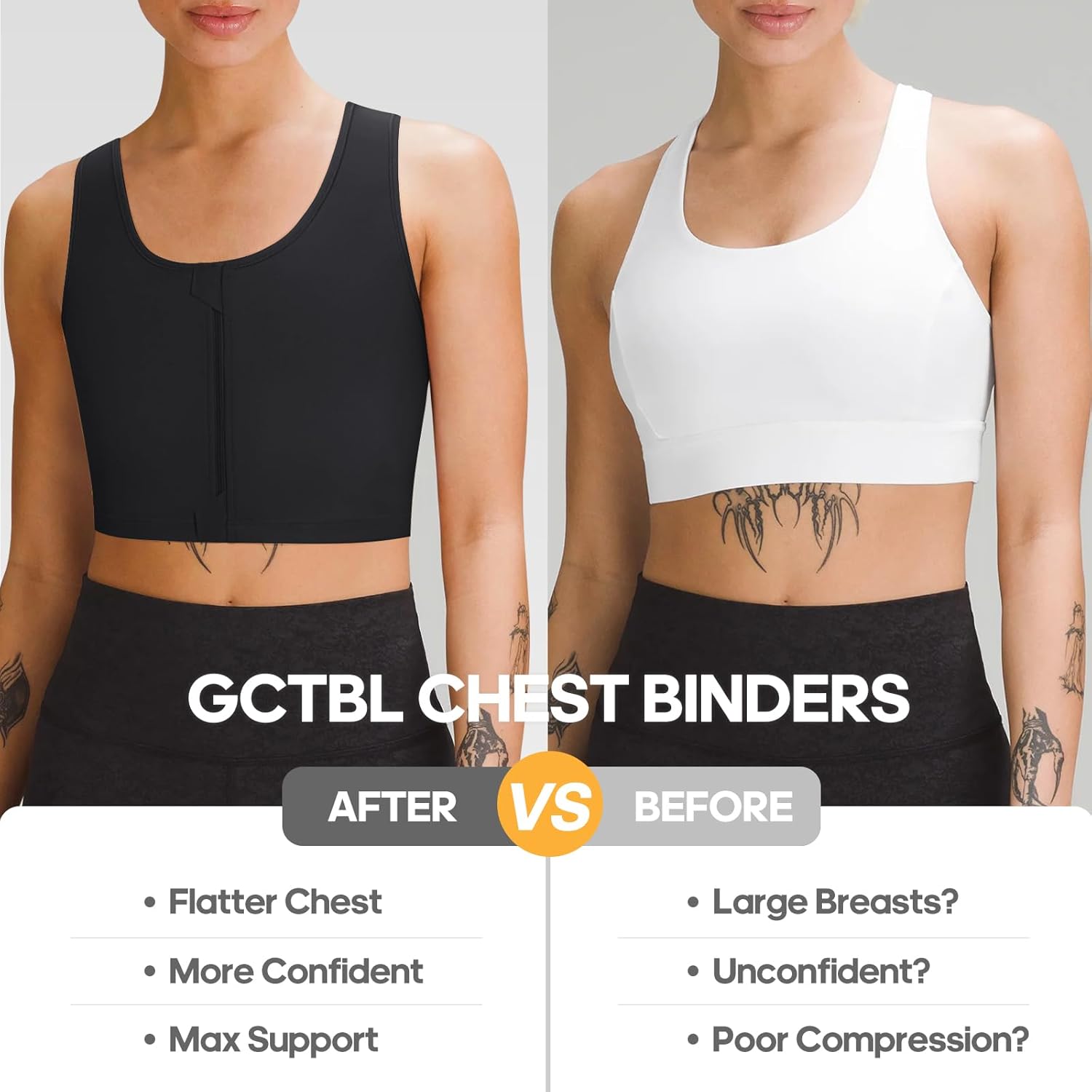 Transgender FTM Chest Binder Half Zip Up Binder Bra Breathable Breast Binder - Image 5