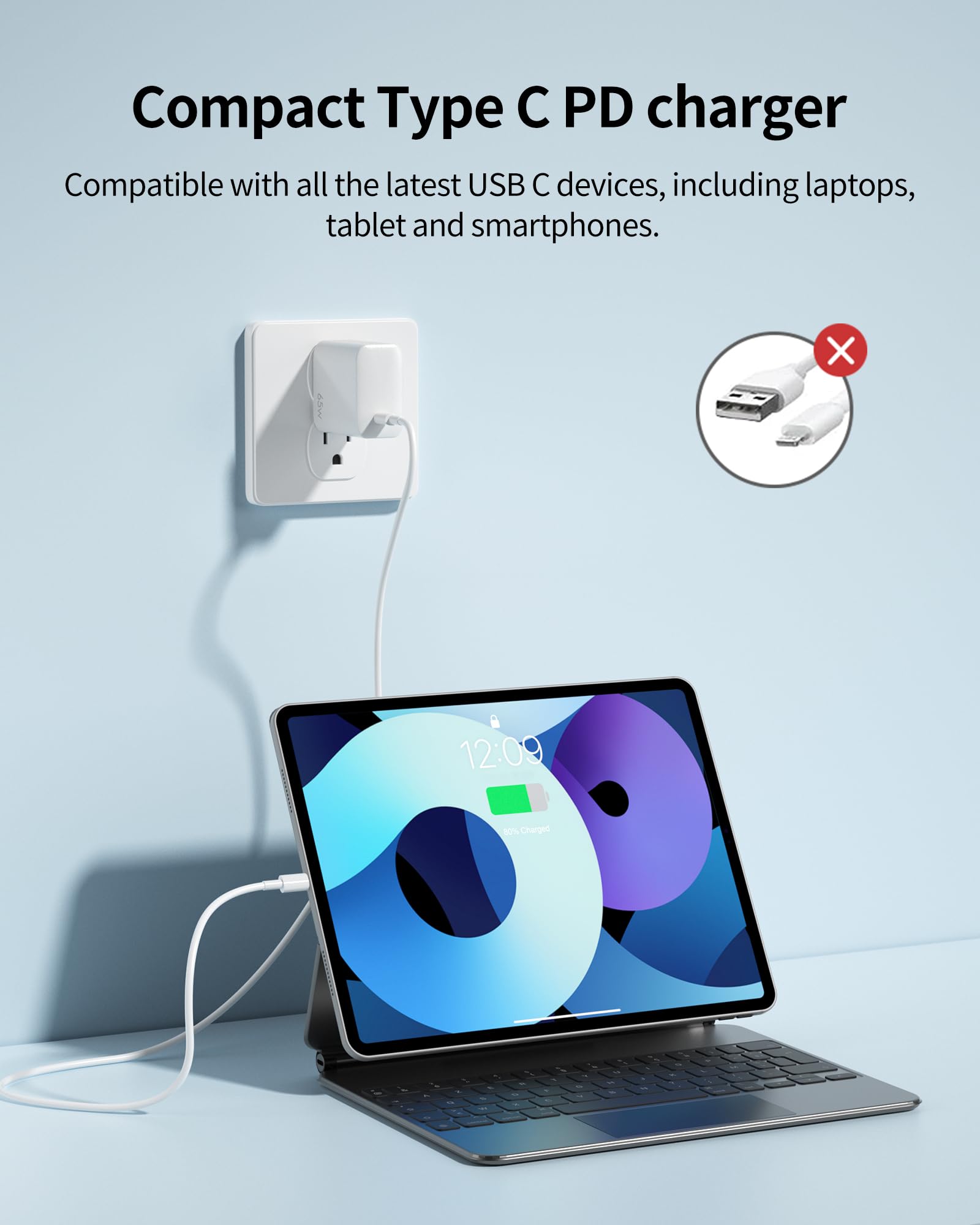 Blocco di ricarica USB C per iPhone 17/16, 65 W, caricatore da parete USB C, a ricarica rapida, per iPhone Air 17 16 15 14 13 12 11 Pro Max XS, iPad, MacBook, Samsung Galaxy, Google