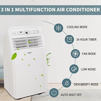 Uhome Portable Air Conditioner, 8000 BTU Compact AC Unit with Cooling, Dehumidifier, Fan, Remote Control and Window Mount Kit Included, White