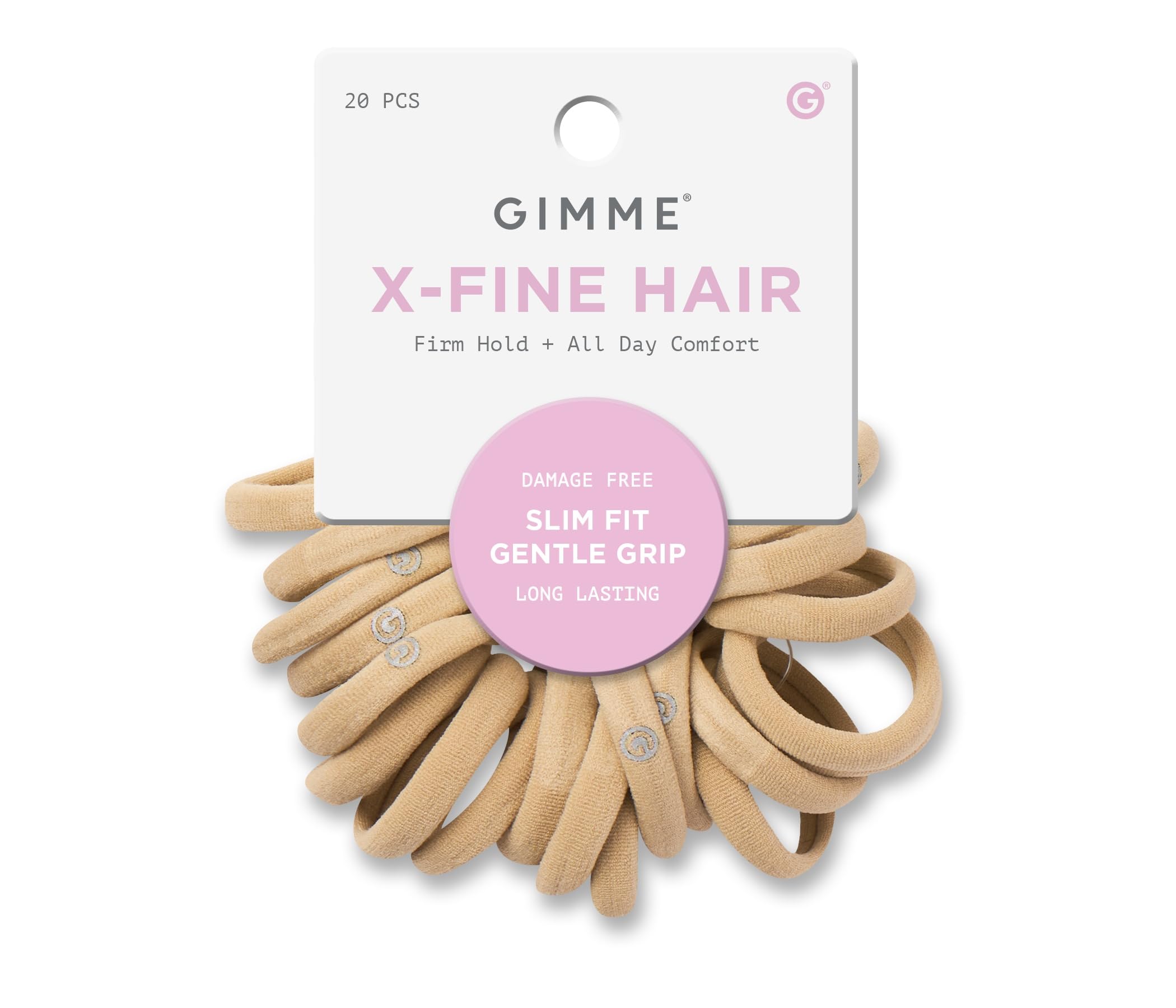 GIMMEBeauty X-Fine Hair Bands - Slim-Fit Elastic Ties for Extra Fine Hair - No-Dent, Gentle-Grip Ponytail Holders for All-Day Comfort - 20 Pack, Blonde