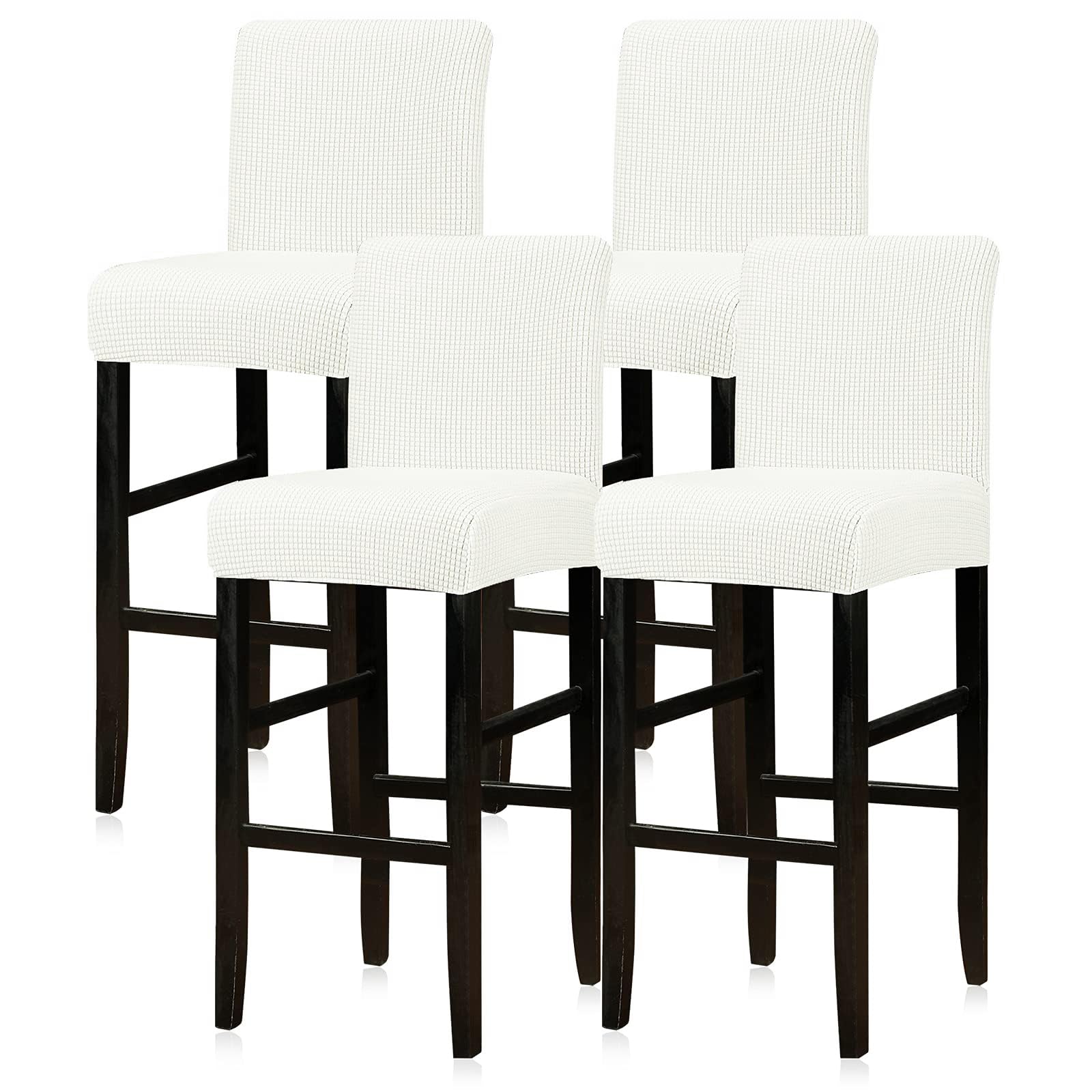 Lellen Bar Stool Covers Set of 4,Stretch Washable Bar Stool Seat Covers,Removable Bar Chair Covers with Backs,Counter Height Bar Stool Chair Covers for Kitchen Dining Room Cafe(White)
