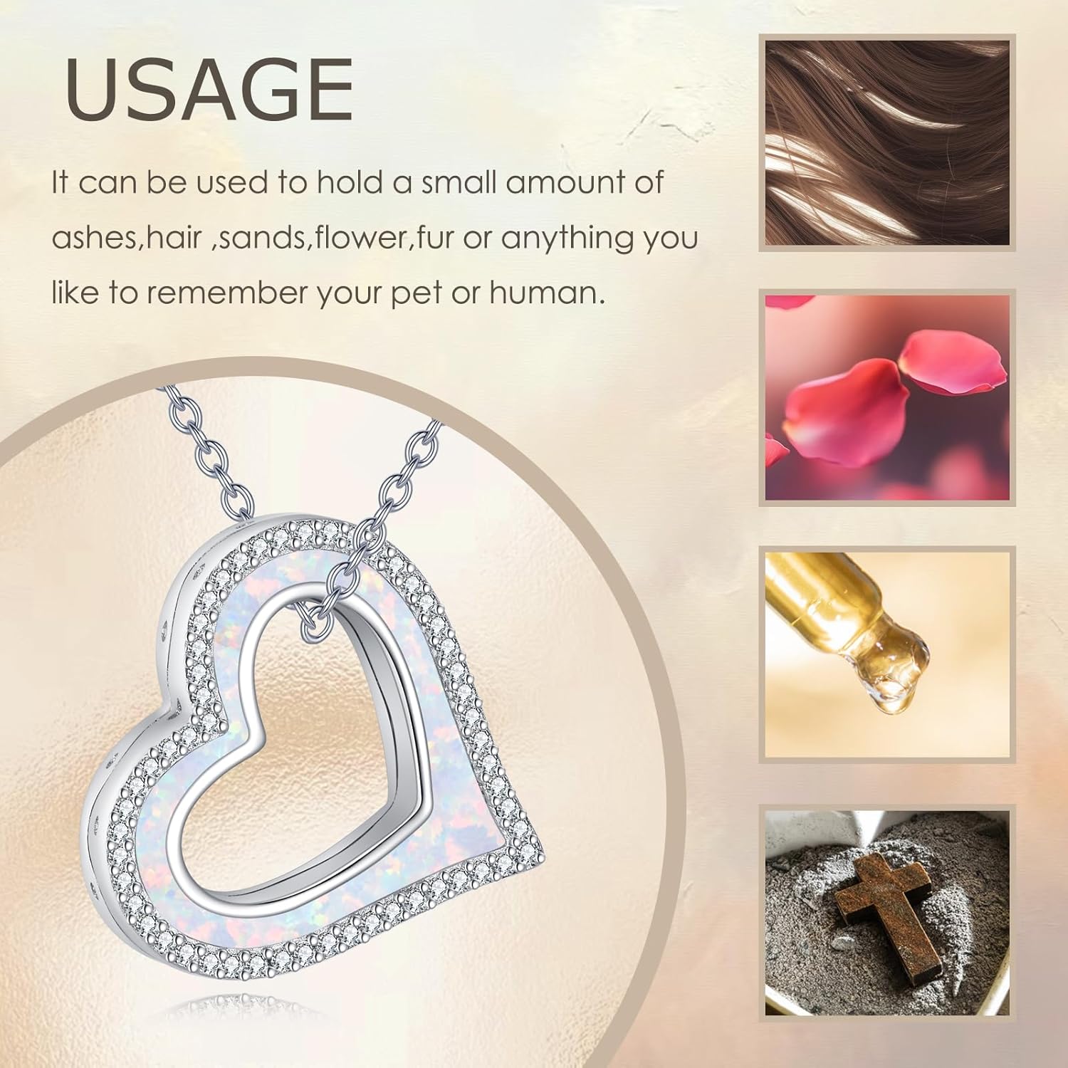 Heart Opal Urn Necklace for Ashes 925 Sterling Silver Heart Urn Necklace Cremation Jewelry with Funnel Filler Memory Jewelry Gifts for Women Mom Sister Friend - Image 4