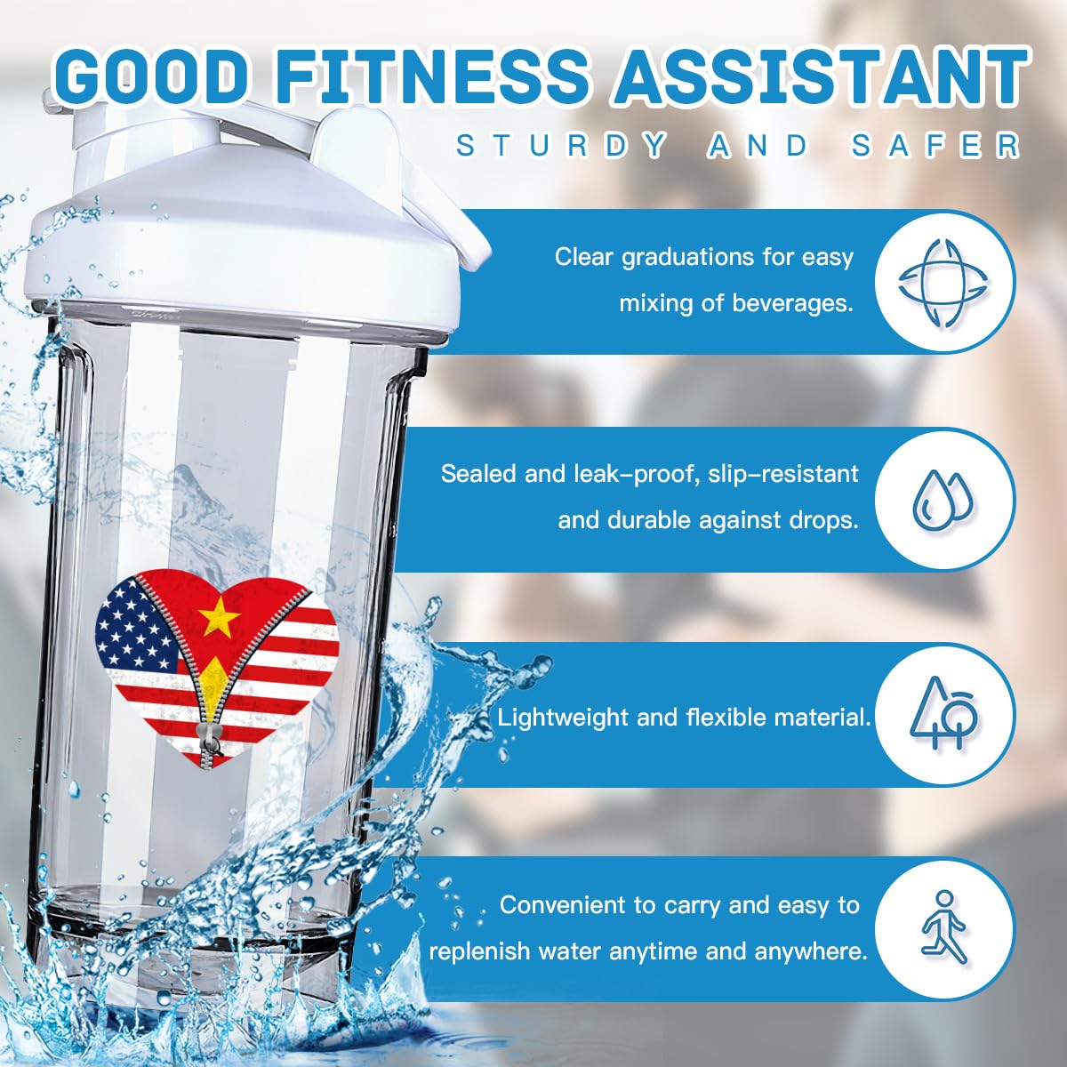 Heart America Flag and Tigray Flag 18 Ounce Shaker Cup,Fashion Theme Pattern Shaker Bottle Leak-proof Workout Shake Bottles 500ML/18 oz Perfect for Pre Workout