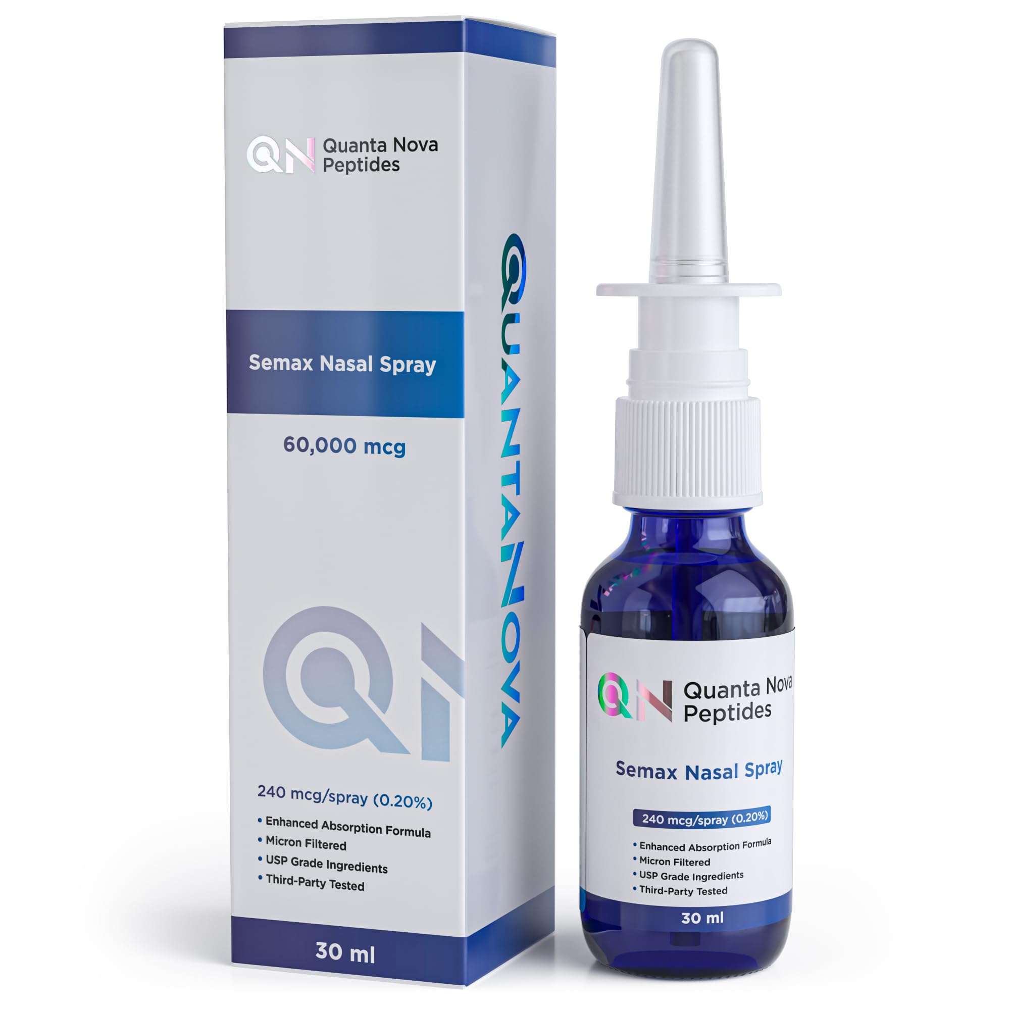Quanta Nova | Semax Spray | 240 mcg/Spray | 60 MG Per Bottle | Third Party Tested | Enhanced Absorption Formula | Micron Filtered | COA Included | 30 mL