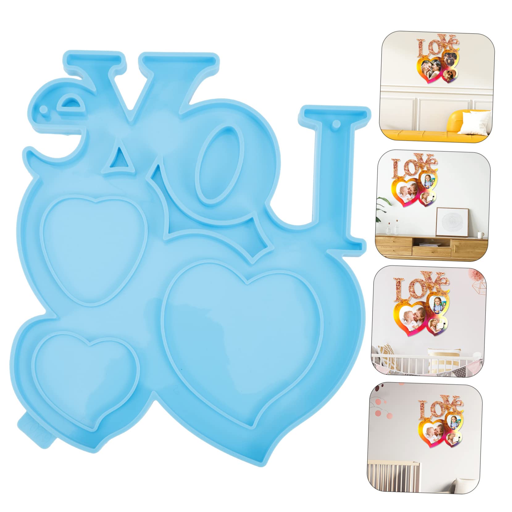 Tofficu 5 Pièces Moule de Cadre Photo d'amour Ice Pop Moule à Bonbons tourbillonnant Photo Cadre personnalisée Valentines Day Decoration décor Saint Valentin en Silicone Blue