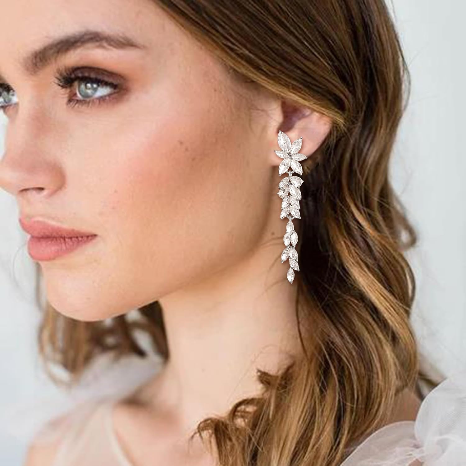 EVER FAITH Marquise Crystal Bridal Earring for Bride Bridesmaid, Elegant Rhinestone Chandelier Flower Wedding Prom Dangle Earrings for Women - Image 3