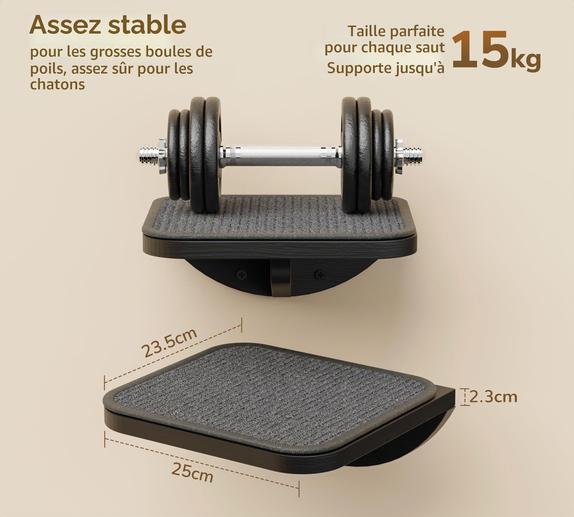 Ensemble de cadre d'escalade pour chat avec tapis à griffer, ensemble de meubles muraux pour chat avec 2 marches et plateformes incurvées, étagères en bois pour chat pour dormir et jouer