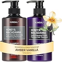 KUNDAL Korean Shampoo and Conditioner Set [Amber Vanilla] Salon-quality, Long Lasting Scent, Moisturizing, Sulfate-Free, Argan &amp; Macadamia Oil, Korean Hair care,16.9 fl oz each