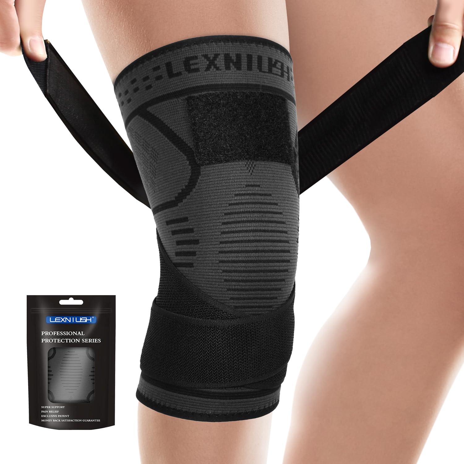 Lexniush Kniebandage Männer/Damen mit Patella Gel Pads & Seitenstabilisatoren, Verstellbare Kniestütze für Arthritis, Meniskusriss, ACL, Knieschmerzen, Kompression Bandage Knie für Laufen, Sport