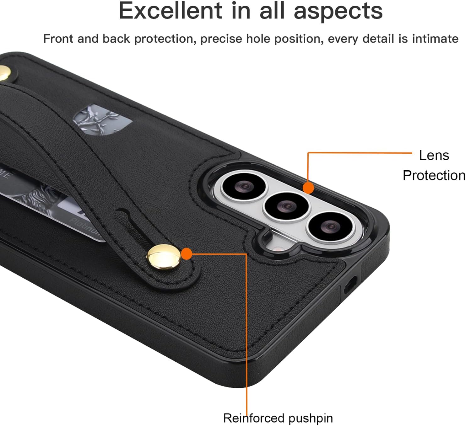Crossbody with Card Holder for Galaxy S26 Case XK-Black | PU Leather Shockproof Protective Cover with Adjustable Shoulder Lanyard & Kickstand & Wrist Strap for Samsung S26