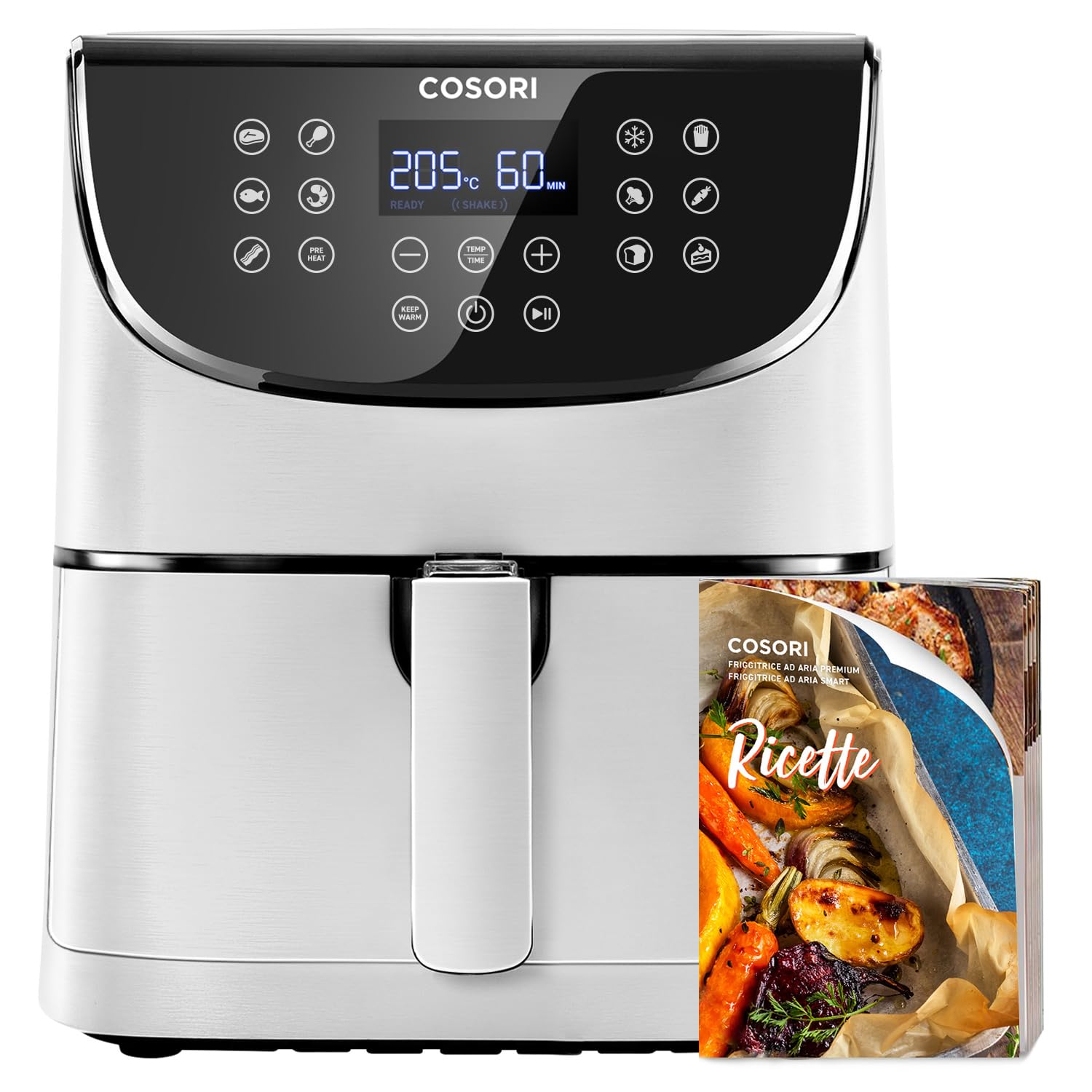 COSORI Friggitrice ad Aria 5,5 Litri, Air Fryer, 1700W, 13 Funzioni, 85% Meno Olio, 75-205°C, Fino al 50% Più Veloce del Forno, 100 Ricette Italiane, Display Digitale, CP158 Bianco