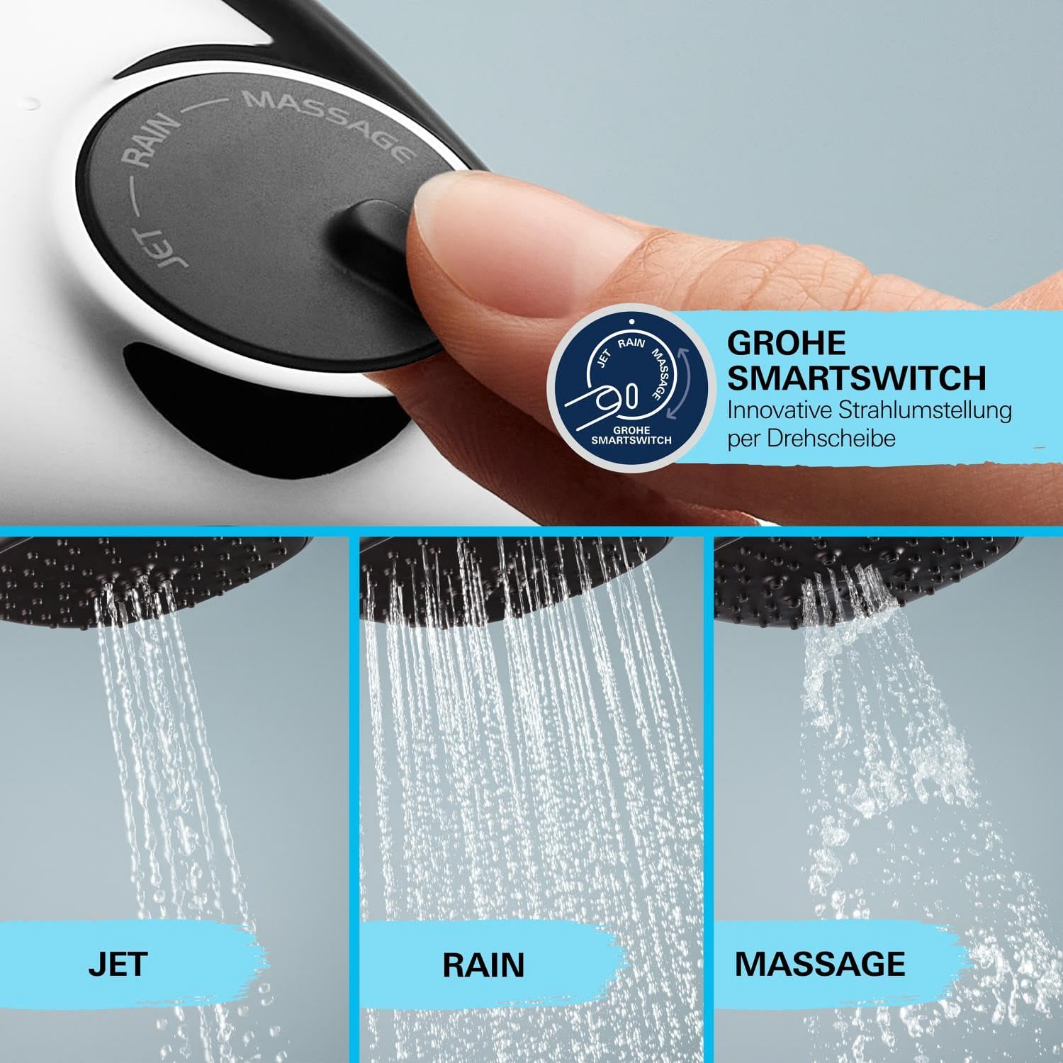 GROHE Precision Feel, Duschset mit Thermostat wassersparend, 8l pro Min (Duscharmatur hält Temperatur konstant, Duschkopf 3 Strahlarten, 1,75m Schlauch, Duschstange 60cm, 3in1 Tool), chrom, 34791001