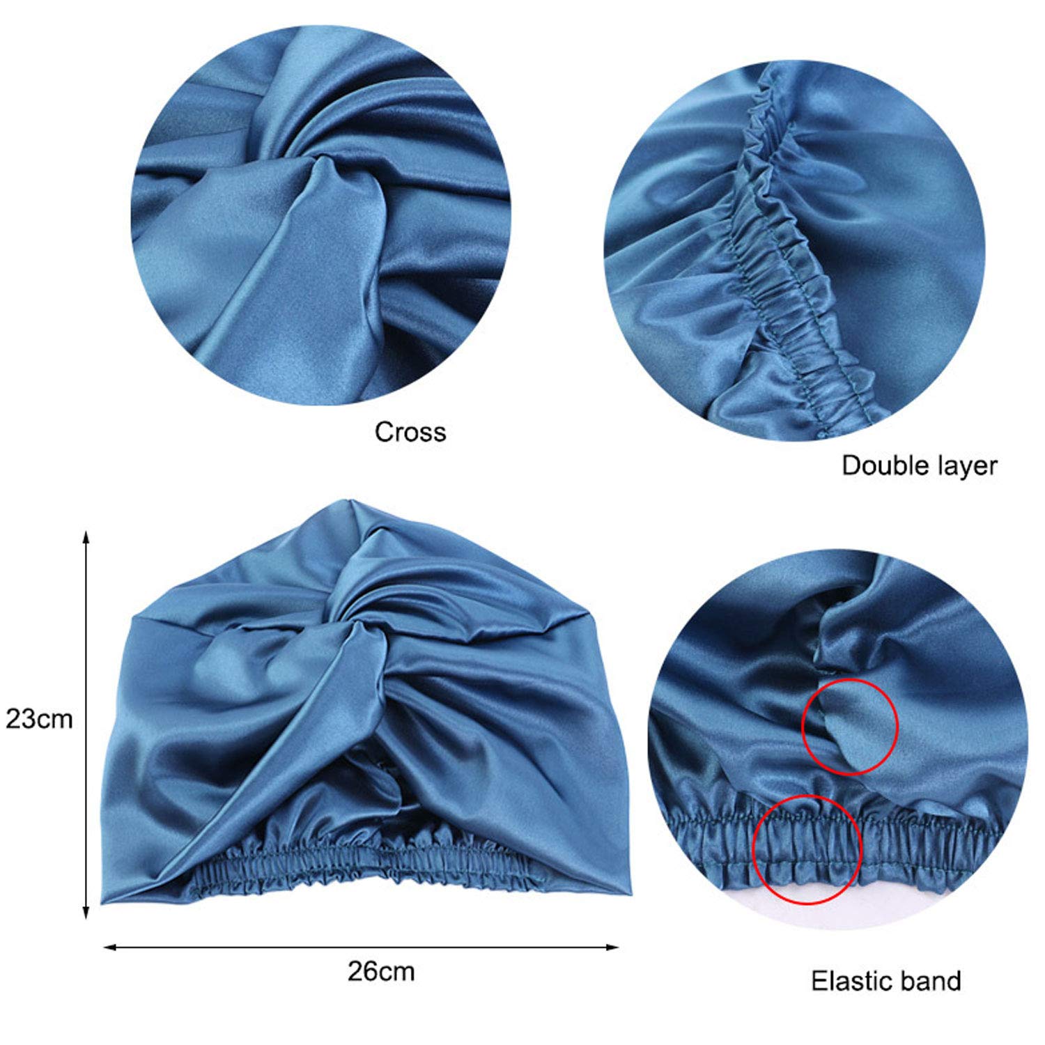 Cuffia Seta Capelli Ricci, Cuffia Capelli Ricci Notte per Dormire, Doppio Strato Cuffia di Seta per la Notte Capelli Ricci, Abbina Fascia Elastica Forte Applicare al Lavaggio, Trucco, Sport