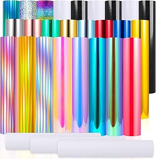 VINYL FROG Permanent Vinyl Sheets 28 Pack Holographic Adhesive Vinyl Bundle Metallic Chrome Vinyl(12''x12'') with Transfer Tape for DIY Home Decor, Mug, Window, Ceramics, Holiday Party Decal
