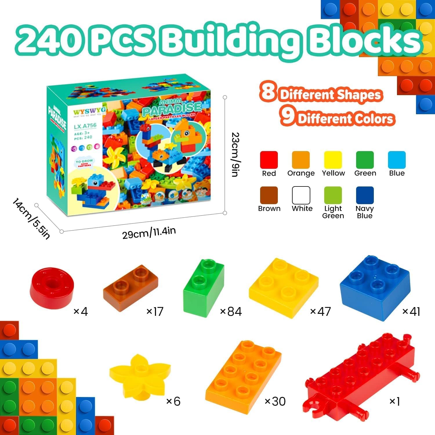 WYSWYG Set di 240 Pezzi Classici mattoncini Grandi per Bambini, compatibili con Tutte Le Grandi Marche, Giocattoli STEM dai 3 4 5 Anni, Giocattolo educativo Creativo Regalo per Ragazzi e Ragazze