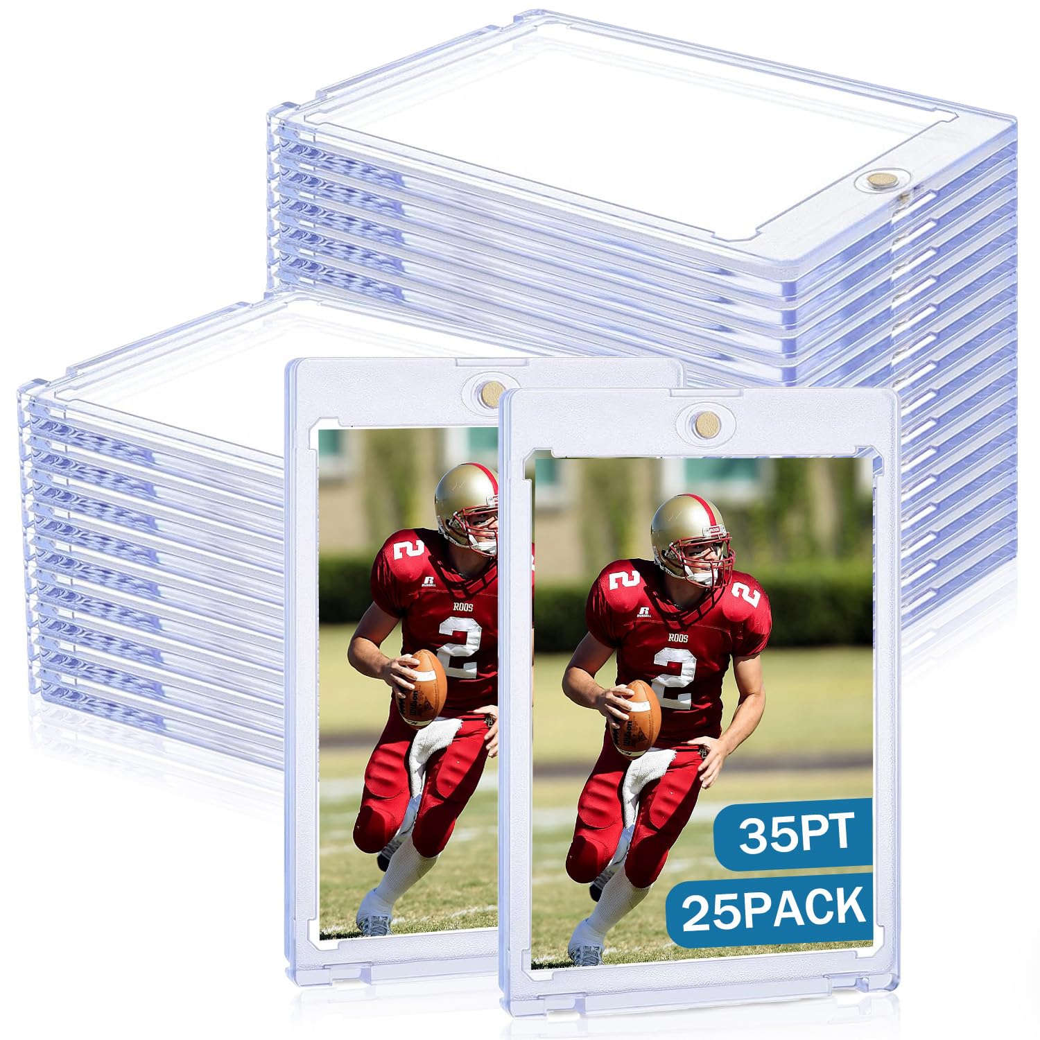 25ct 35pt Magnetic Card Holder for Sports Cards Baseball Football Basketball Trading Card Protector Safe Card Slabs Semi Rigid One Touch Hard Plastic Thick Cases