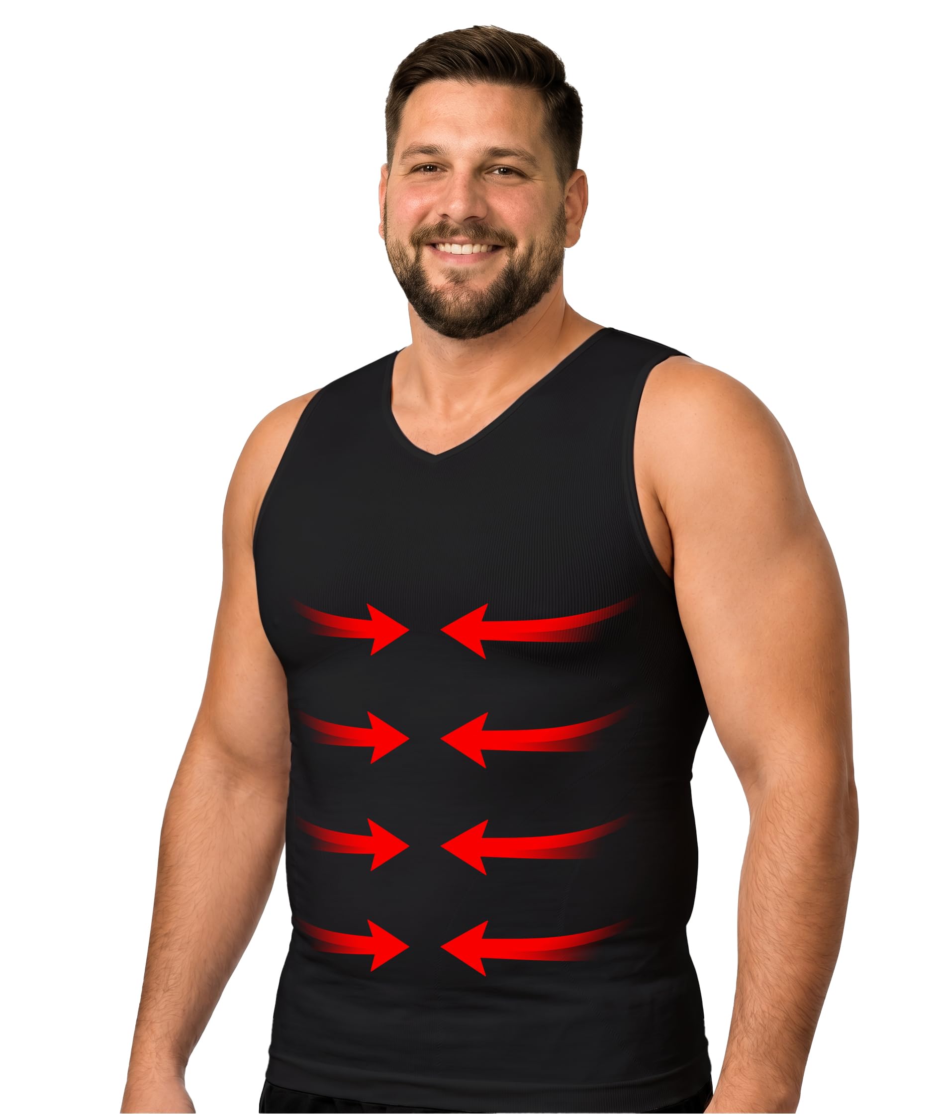 ARMSTRONG AMERICA Mens Compression Shirt Slimming Shapewear | V Neck Gynecomastia Compression Shirts for Men | Body Shaper Undershirt Tank Top (Black, Large - Tall)