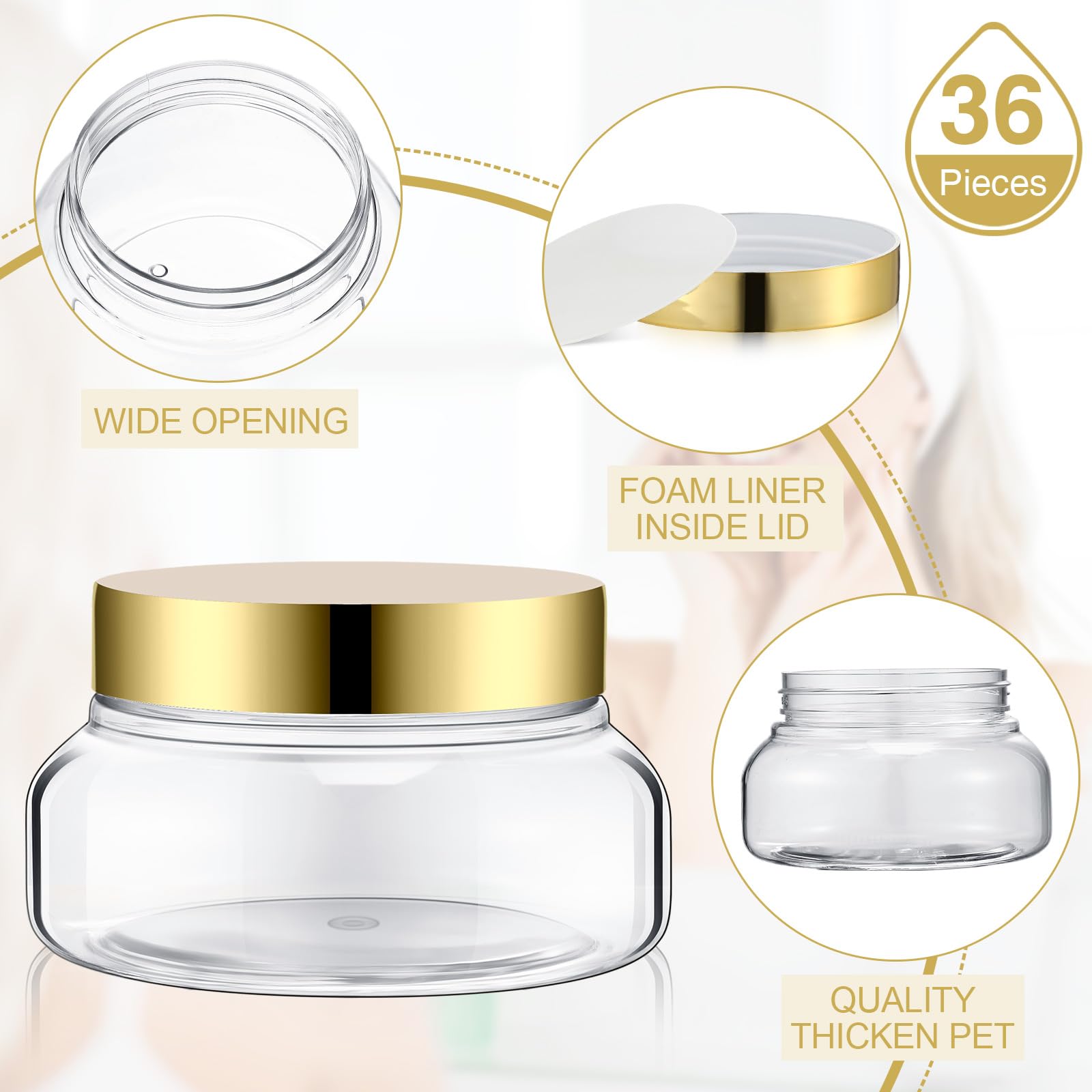 Mumufy Clear Plastic Jars with Lids Round Plastic Containers Empty Travel Containers for Creams Refillable Cosmetic Jars Containers for Lotions Body Scrub Body Butter (36 Pcs,5 oz)