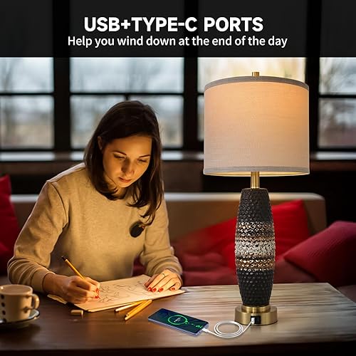 Miniatura 3 de Terpsichore Lámparas de mesa de granja regulables de 3 vías, lámpara de noche táctil para dormitorio, lámpara moderna de cerámica esmaltada, juego