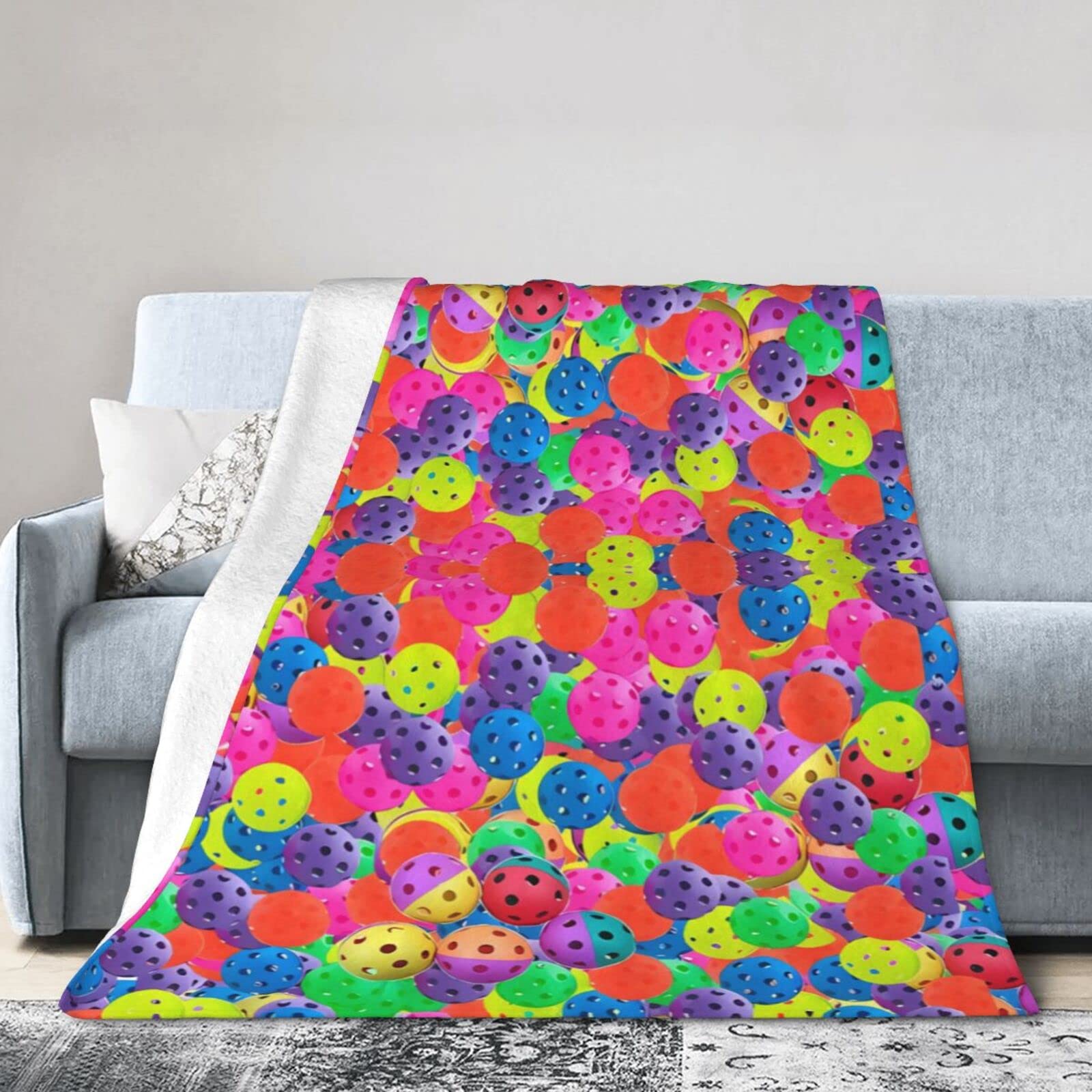 Couverture en micro polaire 203x152 cm avec motif de balles de pickleball DTGPRO