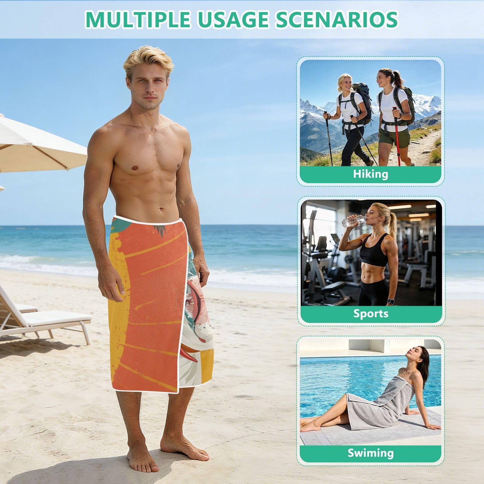 Toallas de playa grandes con bolsas de malla para adultos, toalla de baño para perros con cierre magnético, toalla absorbente de secado rápido para piscina, camping y viajes, 190 x 80 cm