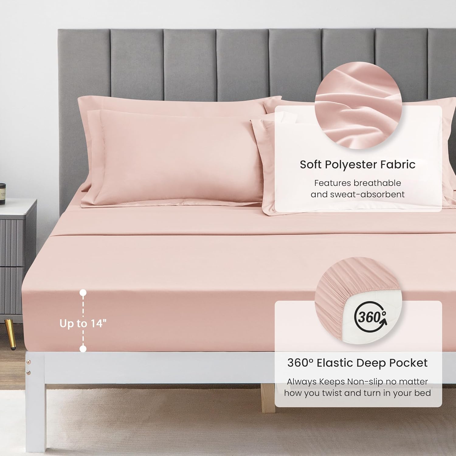 Love's cabin Twin Comforter Set Pink, 5 Pieces Twin Bed in a Bag, All Season Bedding Sets with 1 Comforter, 1 Flat Sheet, 1 Fitted Sheet, 1 Pillowcase and 1 Pillow Sham - Image 4