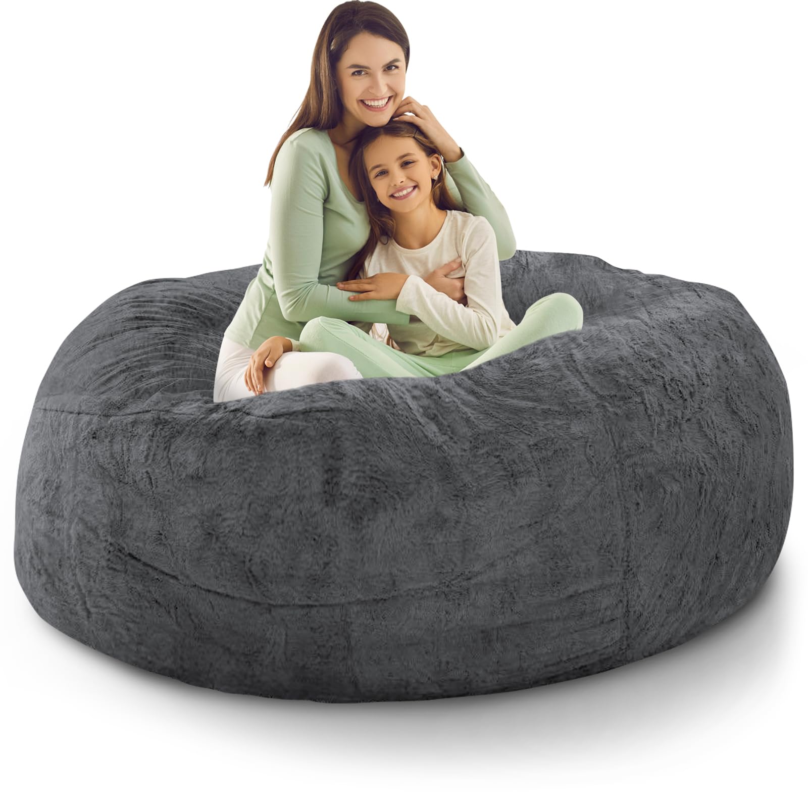 Helyhoob Bean Bag Chair Cover (Cover Only, No Filler), 6FT Giant Bean Bag Bed Cover for Adults, Round Soft Fluffy PV Velvet Bean Bag Lazy Sofa Bed Cover, Washable Big Size Bean Bag Cover, Dark Grey