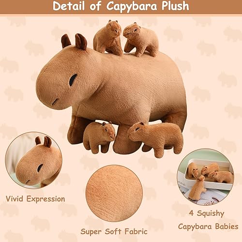 Miniatura 2 de SQEQE Capybara - Peluche de mamá con 4 lindos bebés Capybara, peluche de algodón súper suave, regalo para niños y niñas