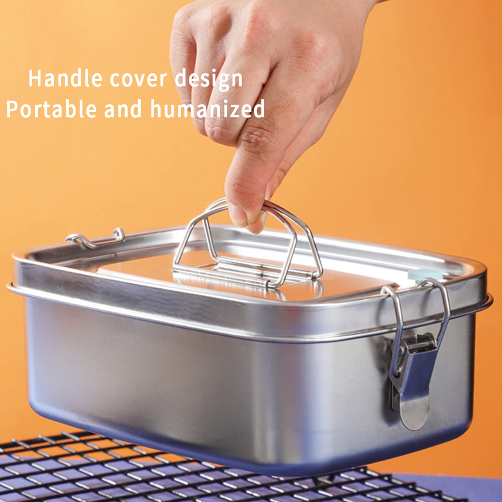 Fiambrera de doble capa de acero inoxidable 1500 ml, fiambrera para adultos de acero inoxidable, recipiente para alimentos antigoteo, 18 x 13 x 8 cm