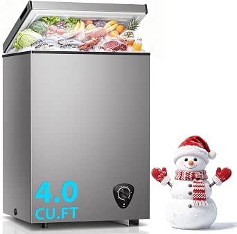 4.0 Cu.Ft Chest Freezer - Adjustable Deep Freezer, Ultra Quiet, Energy Saving, Removable Basket, Compact Small Freezer for Apartments, Garage, Office, Kitchen, Gray