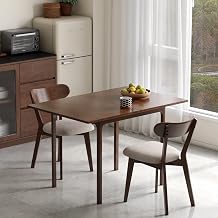 31"-47" Extendable Dining Table Set for 2, Solid Wood Folding Kitchen Table with Oak Wood Legs, Space-Saving Dinner Tables for Living Room, Kitchen, Dining Room, Walnut, 1table+2cushion chairs