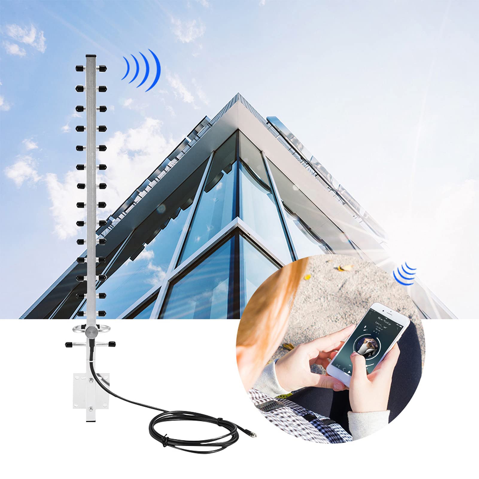Antenna Ad Alto Guadagno 25dBi, Estensore WiFi Direzionale per Modem Router, Antenna Esterna in Lega di Alluminio con Cavo da 2 M, Argento, Connettore RP-SMA, Installazione