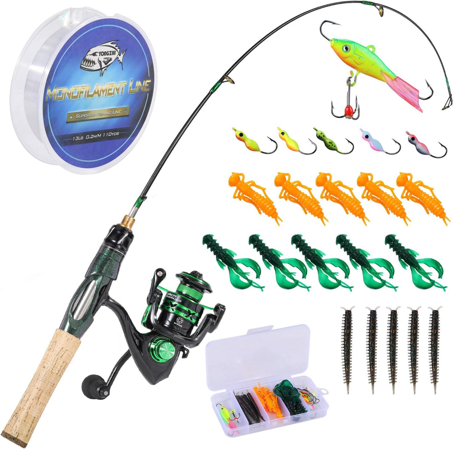 Sougayilang Ice Fishing Rod and Reel Combo, Ice Fishing Gear Complete Kit, Include Ice Jig and Ice Fishing Accessories, Spinning Ice Fishing Combos