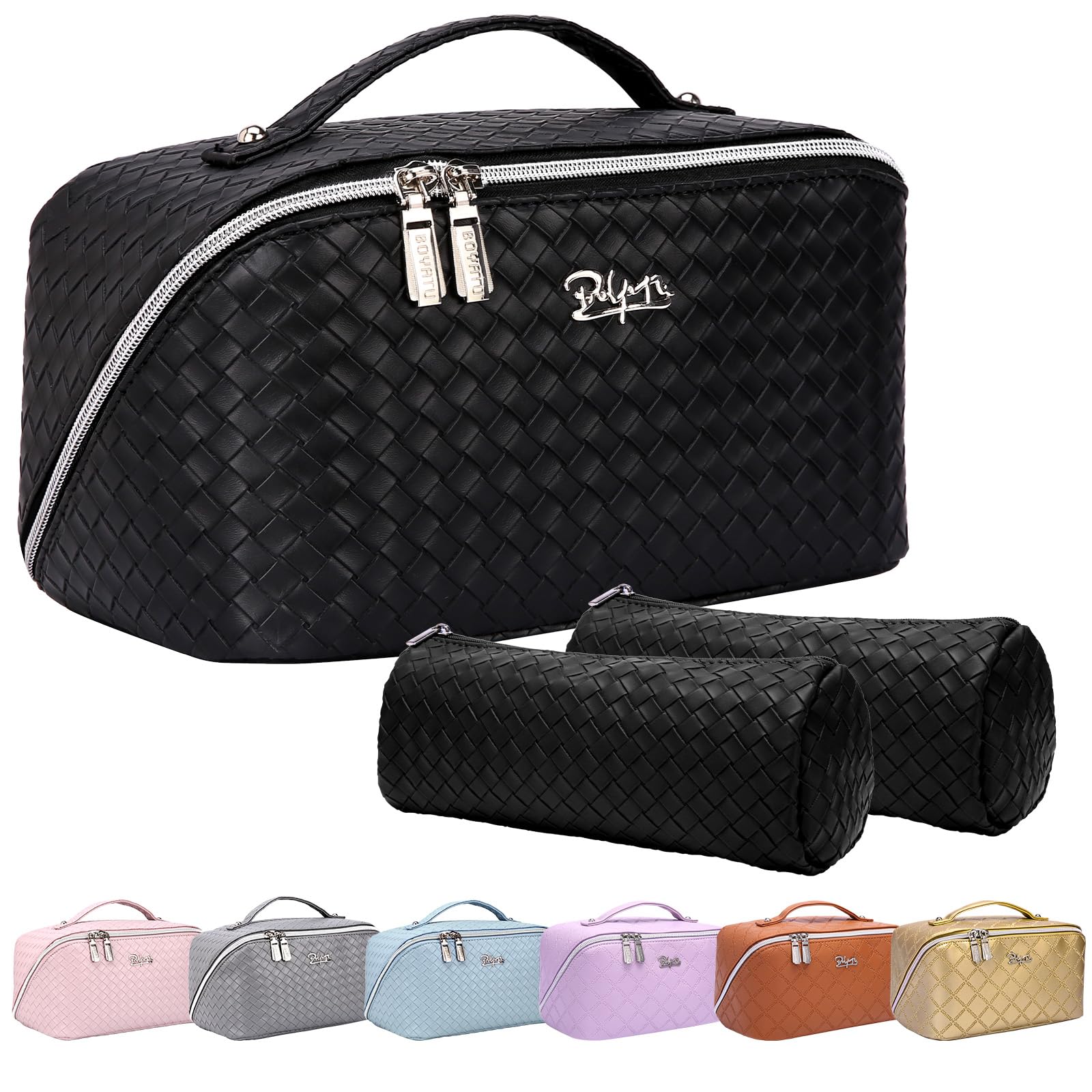 Boyatu Travel Makeup Bags For Women Large Cosmetic Bag Pu