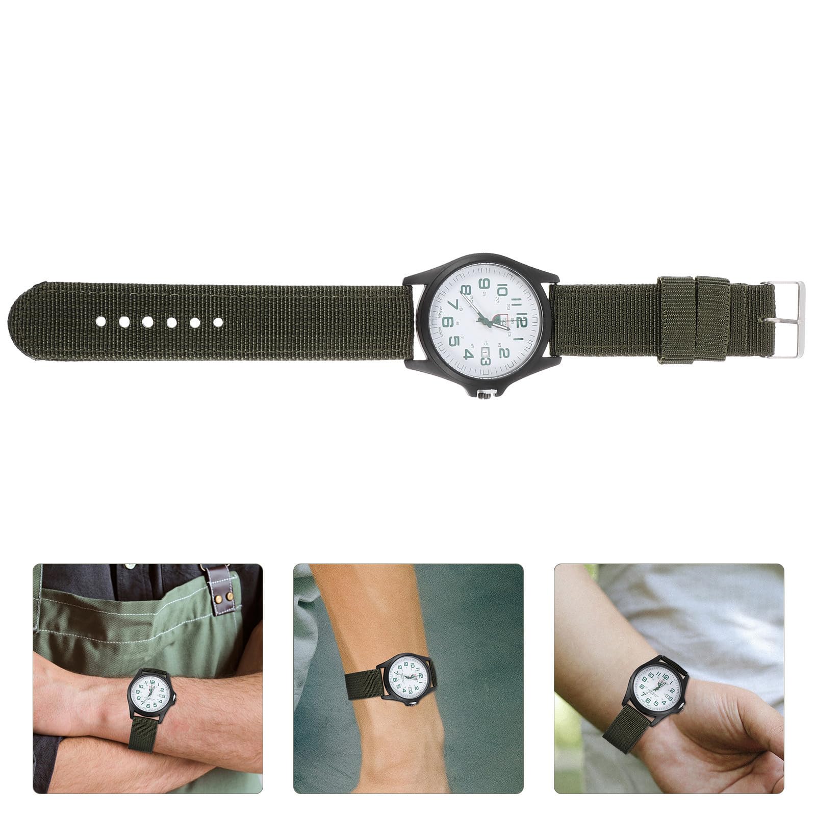 Reloj de Cuarzo Calendario Correa de Nylon Verde para Hombre Diseño Creativo y Superficie Lisa, Reloj de Pulsera Adecuado para Uso Diario