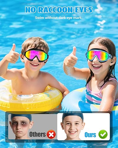 Miniatura 4 de Aegend Paquete de 2 gafas de natación de visión amplia, antivaho, UV, sin fugas, con tapones para los oídos para niños de 3 a 14 años