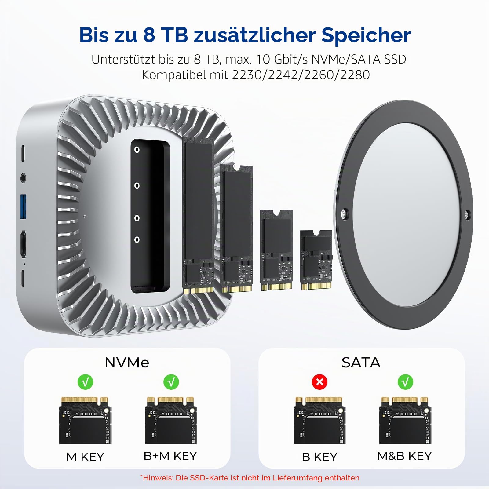 RayCue All-in-One Dock für Mac mini M4 mit 8TB SSD, 4K60Hz HDMI, USB-C & USB-A (10G/5G), SD/TF, Audio - 2024 Mac mini M4 Dockingstation