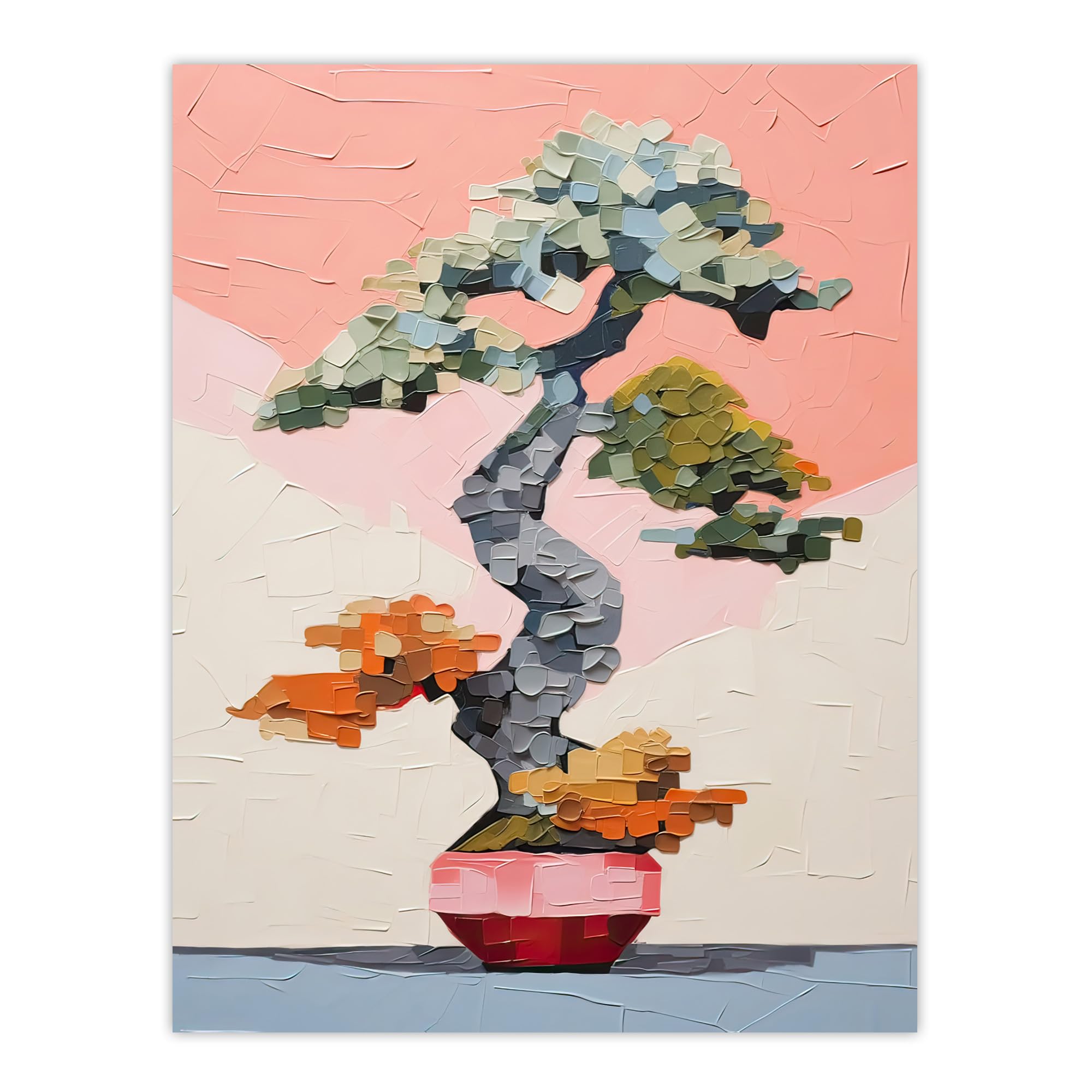 Artery8 Japanese Bonsai Tree Plant Pot Thick Palette Knife Oil Painting Large Wall Art Poster Print Thick Paper 18X24 Inch