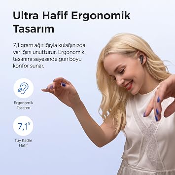 Juo JT2 Bluetooth 6.0 TWS Kablosuz Kulak İçi Kulaklık 4 Mikrofonlu ANC ENC Gürültü Engelleme 13mm Sürücü Beyaz