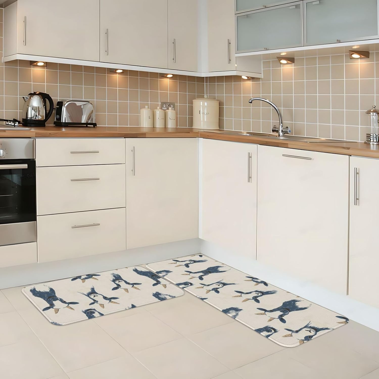 Cute Sketch Goat Print Kitchen Rugs Sets of 2 Non Slip Washable, Anti Fatigue Kitchen Mats for Floor, Home Decor
