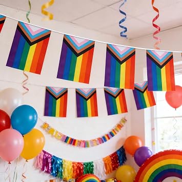 26.3 Ft Pride Decorations Bunting Banner, 25Pcs Polyester Rainbow Bunting