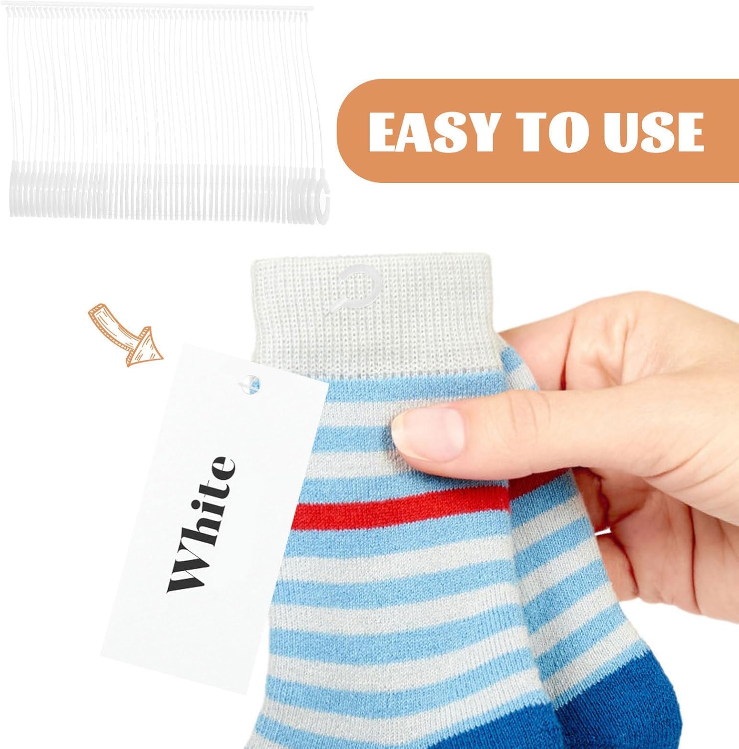 SEWACC Plastic J Hooks Tag Fasteners and Secure Tagging Performance 10000pcs with Gentle Fabric Protection for Clothing and Fabrics for Retail Tagging and Store Merchandising